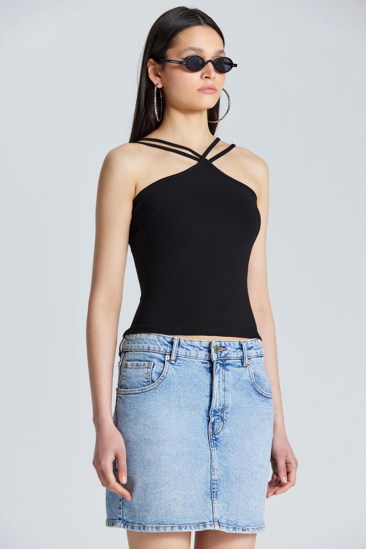 2562 Çift Askılı Bluz - Siyah - Görsel 1