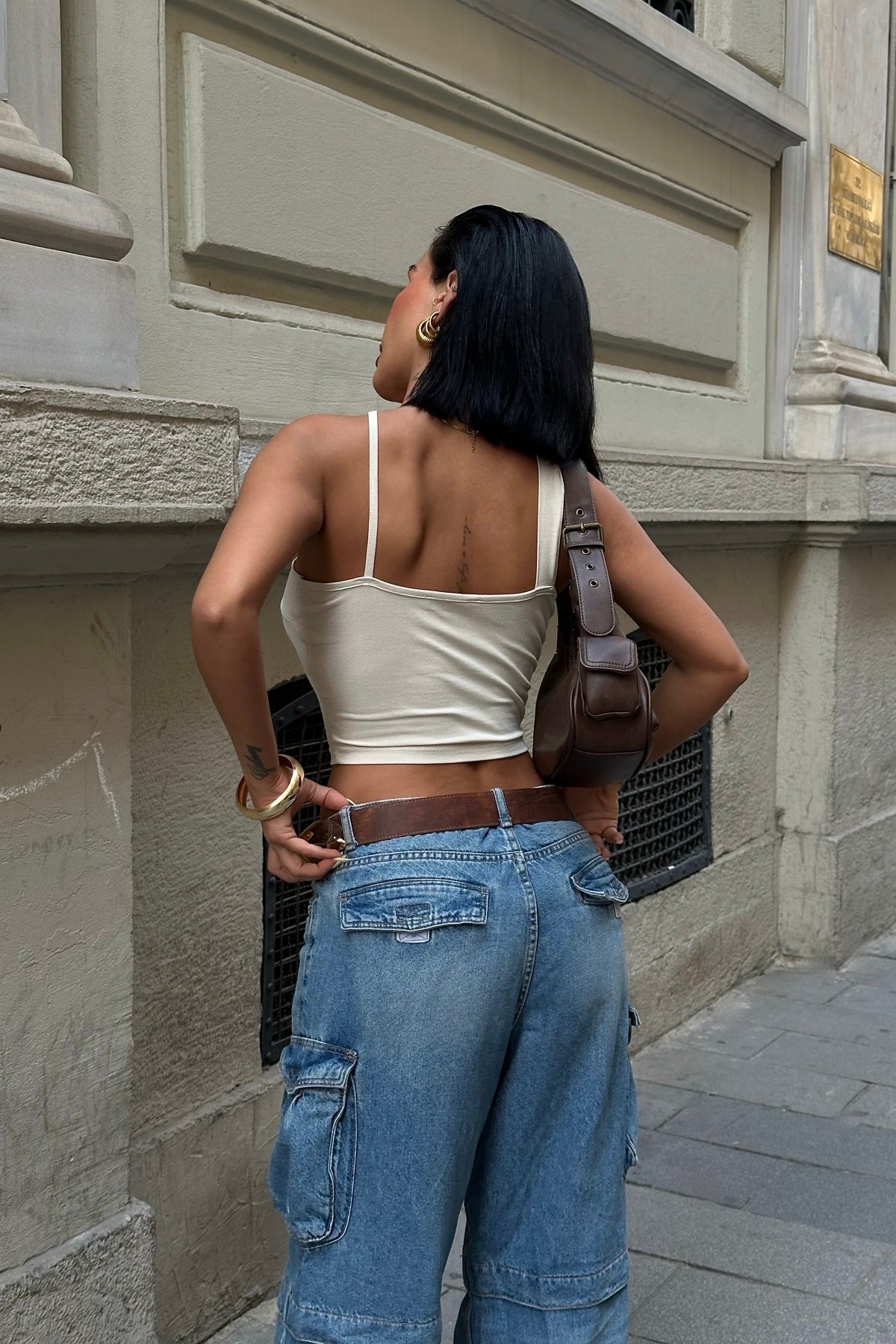 Önü Çapraz Bej Crop - Bej - Görsel 3