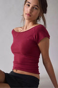 YENİ SEZON DOĞAL VİSKON ESNEK TSHİRT CROP - Bordo - Görsel 1