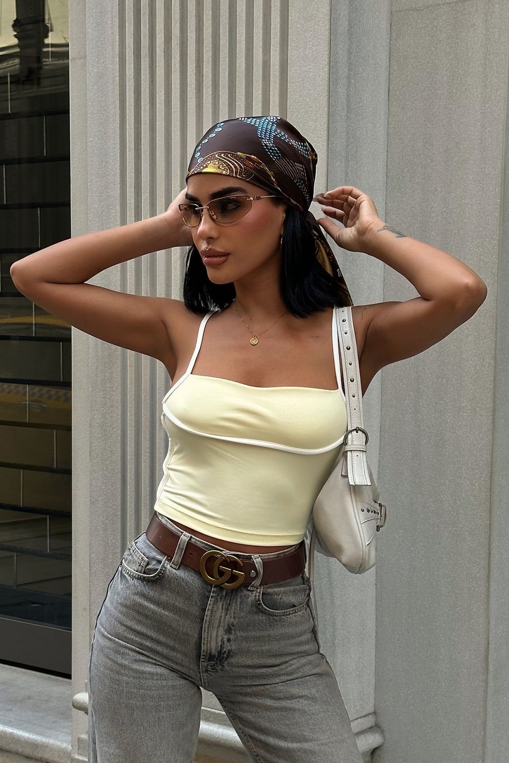 WFT4096 Askılı Kontrast Crop Bluz - Sarı - Görsel 4