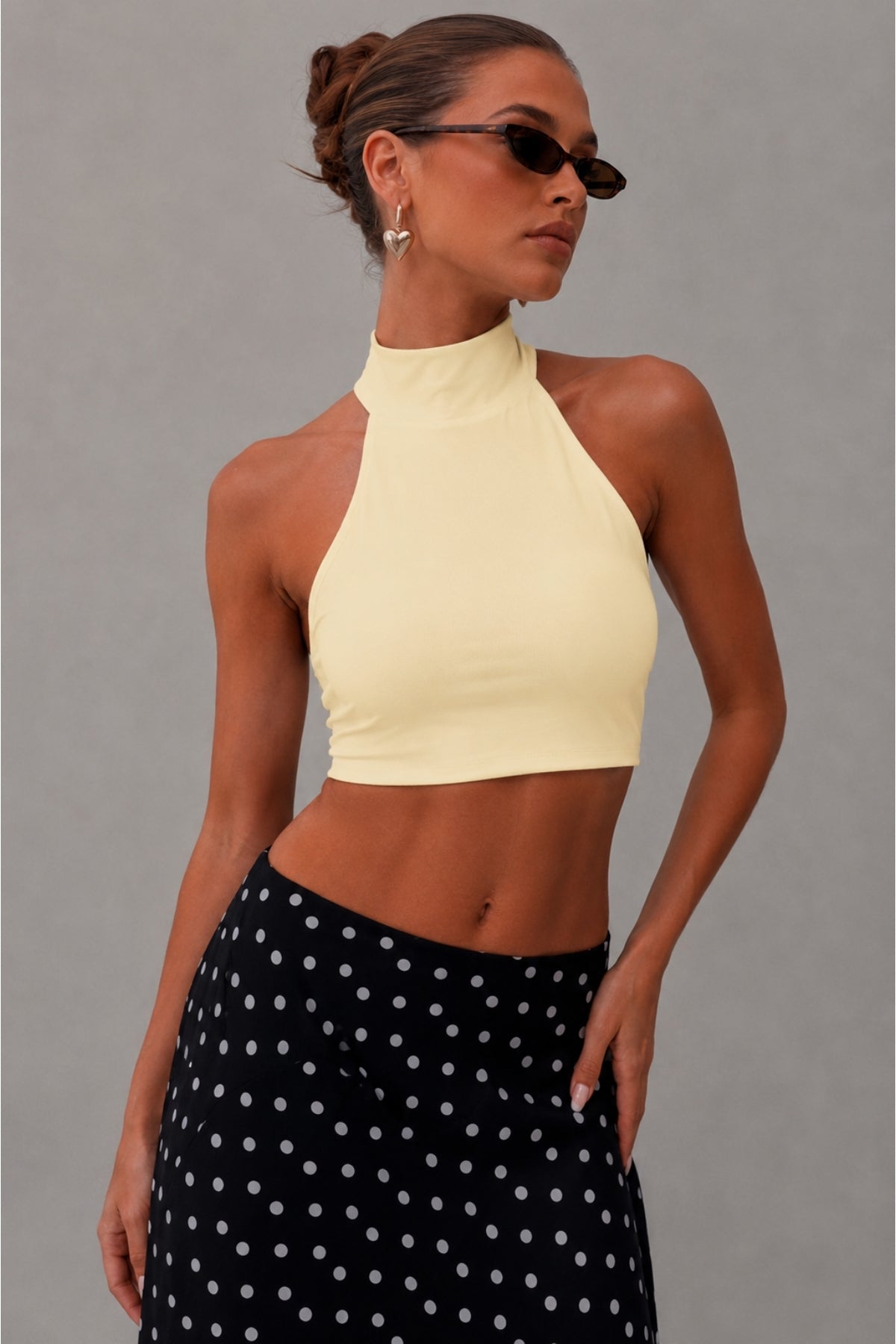 Halter Yaka Çift Kat Crop Top - Sarı - Görsel 2