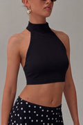Halter Yaka Çift Kat Crop Top - Siyah - Görsel 1