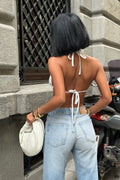 BAĞCIKLI CROP TOP BLUZ - Gümüş - Görsel 1