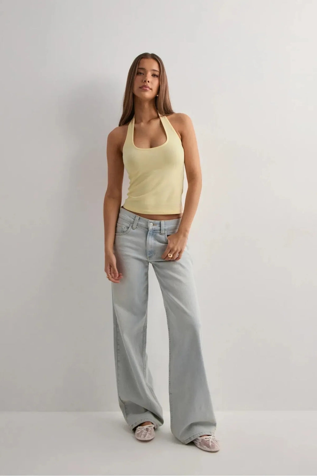 Halter Yaka Crop Top Body - Tereyağ - Görsel 3