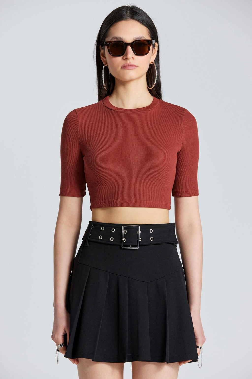 2556 Kısa Kollu Crop - Kiremit - Görsel 2