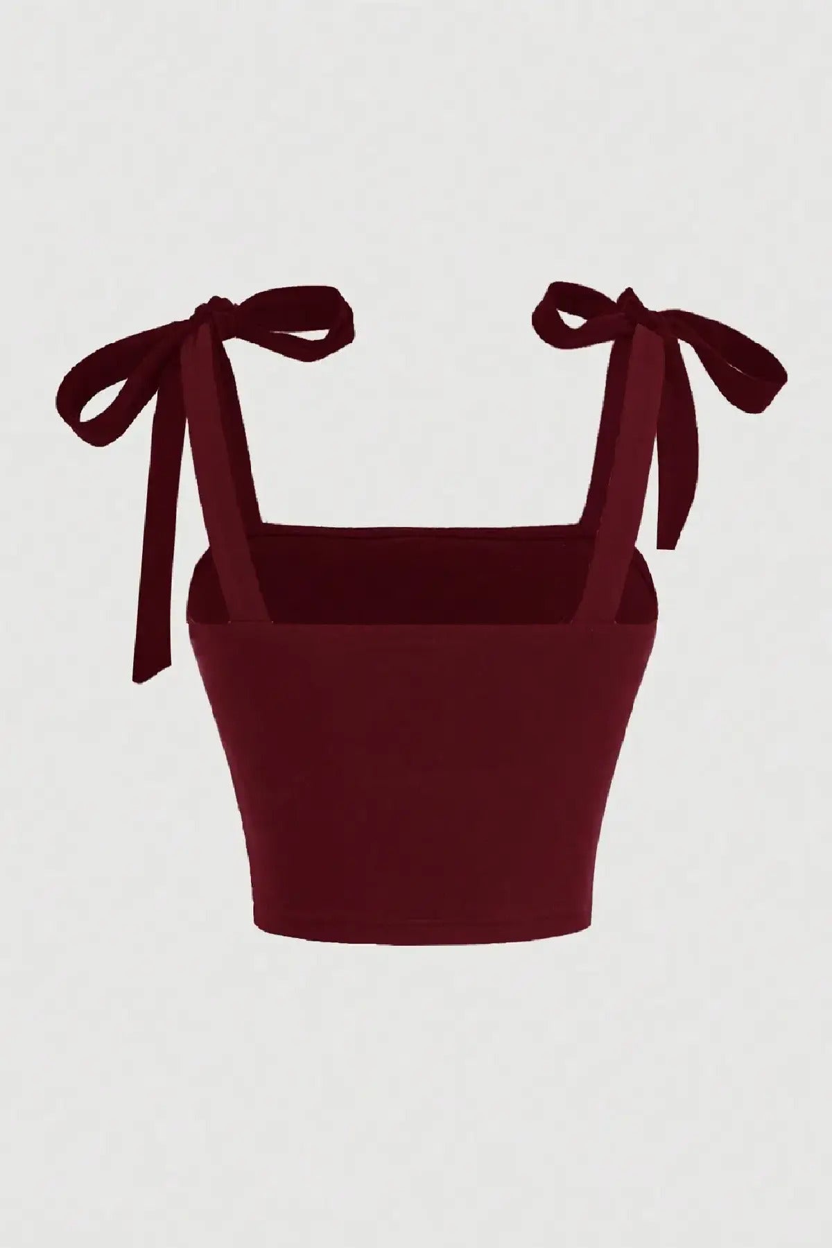Fiyonklu Geniş Askılı Crop Bluz - BORDO - Görsel 2