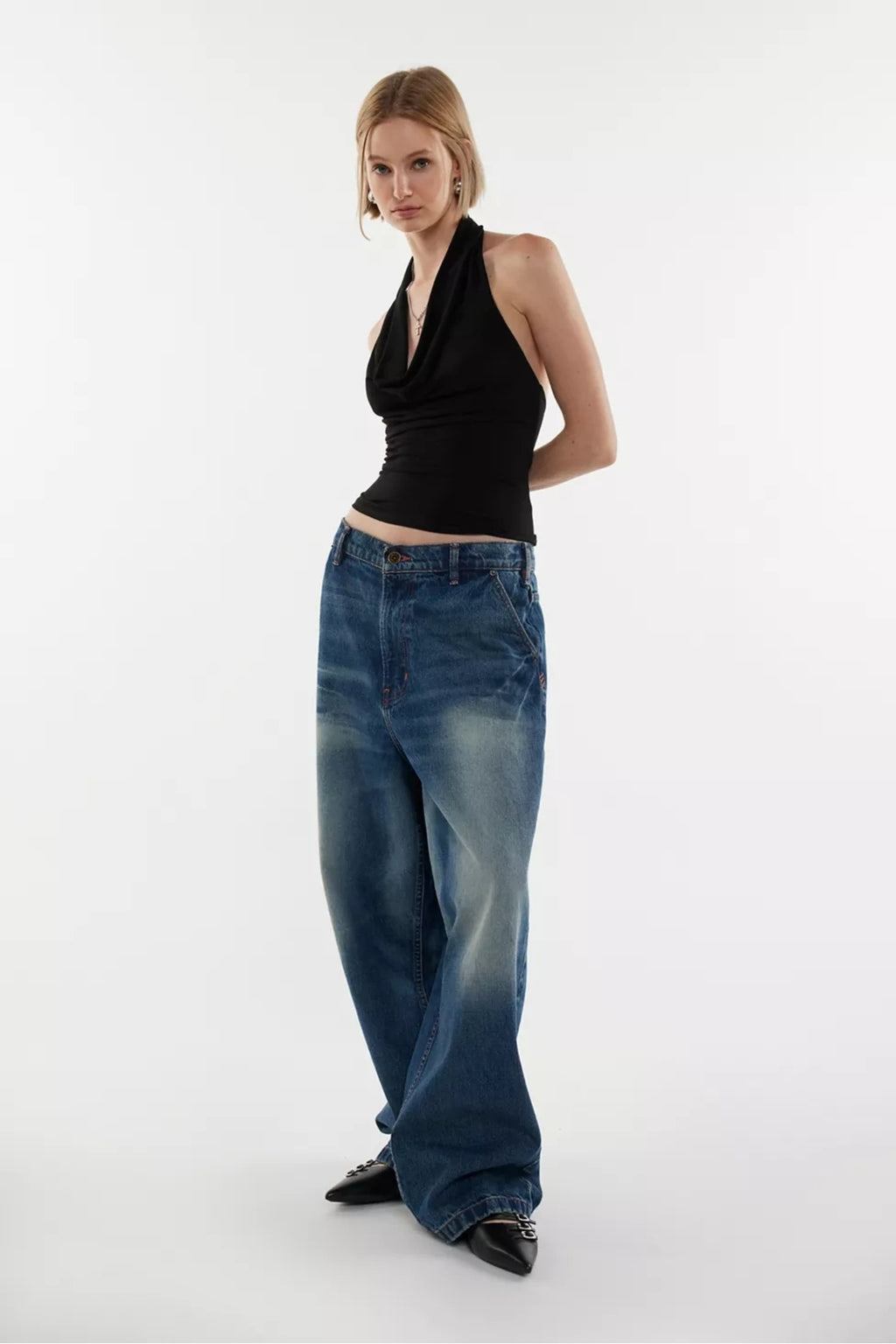 Degaje Yaka Crop Top Body - Siyah - Görsel 3
