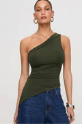 5058 ASİMETRİK ESNEK CROP TOP BLUZ - Haki - Görsel 1