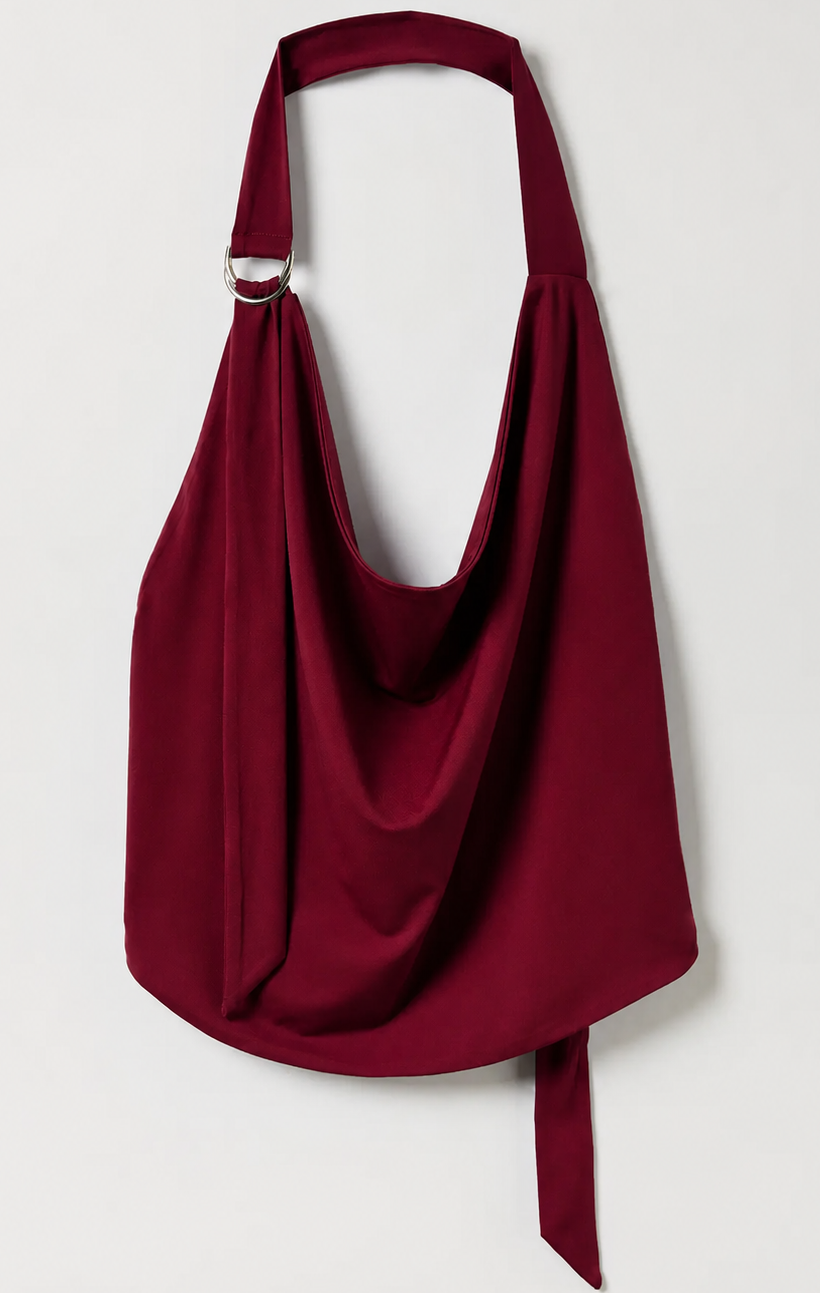 Ring Detaylı Halter Yaka Bordo Bluz - Bordo