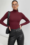 Balıkçı Yaka Parmak Detaylı Bluz - Bordo