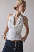 Degaje Yaka Crop Top Ekru - Görsel 1