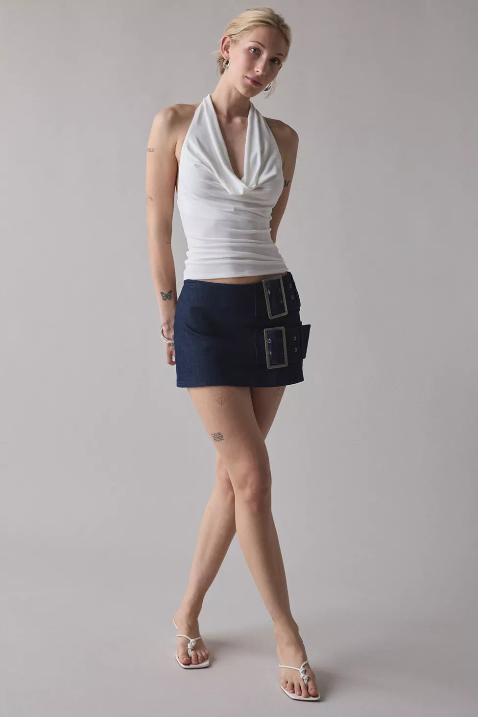 Degaje Yaka Crop Top Ekru - Görsel 4