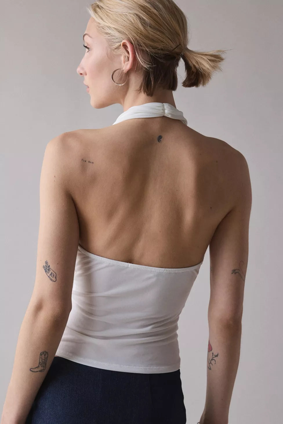 Degaje Yaka Crop Top Ekru - Görsel 3