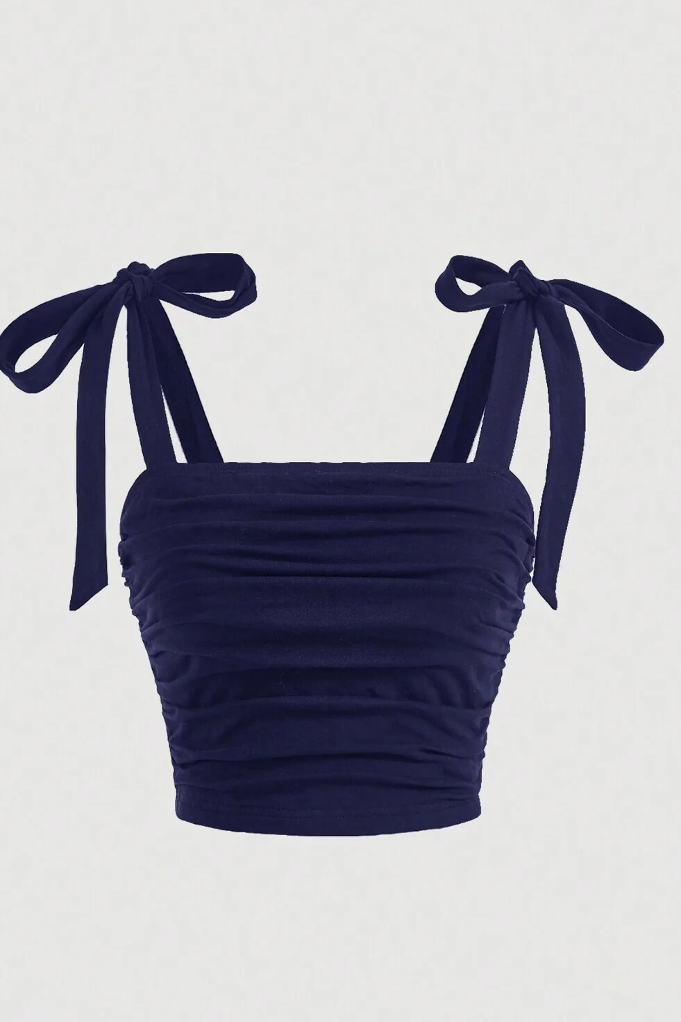 Lacivert Fiyonklu Yazlık Crop Top, Beyaz Fiyonklu Yazlık Geniş Askılı Üst - Lacivert