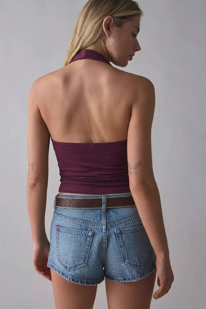 Degaje Yaka Crop Top Vişne
