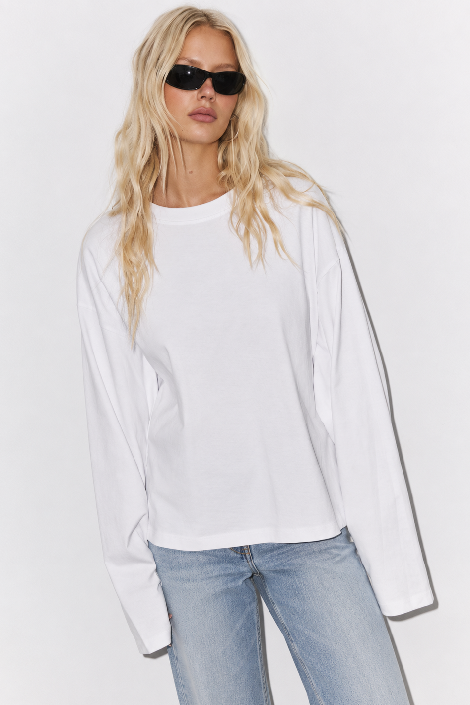 W1210 Oversize Uzun Kollu Üç İplik Sweatshirt – Ekru