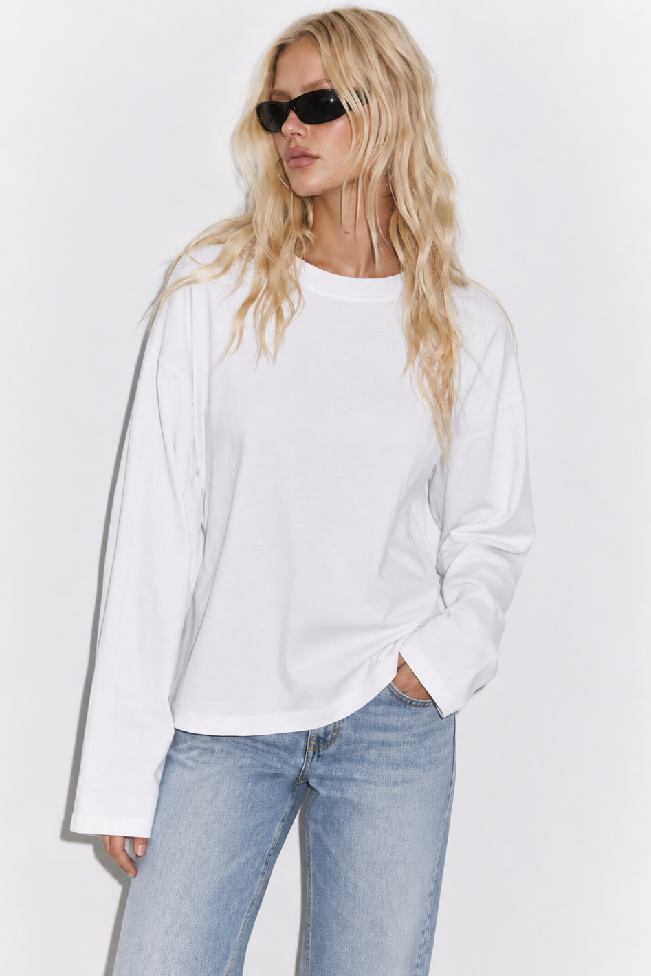 W1210 Oversize Uzun Kollu Üç İplik Sweatshirt – Ekru
