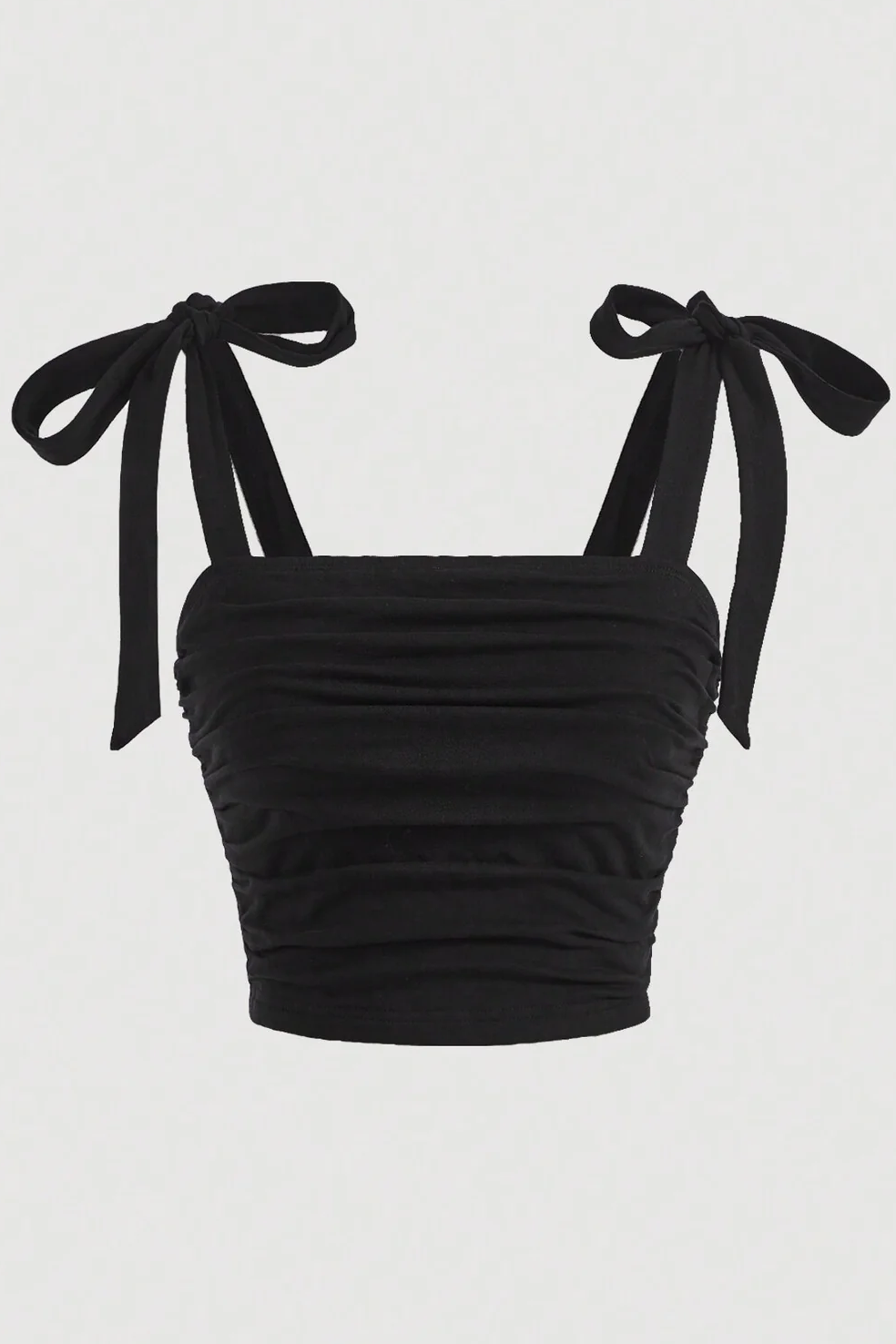 Fiyonklu Yazlık Crop Top, Siyah Fiyonklu Yazlık Geniş Askılı Üst - Siyah