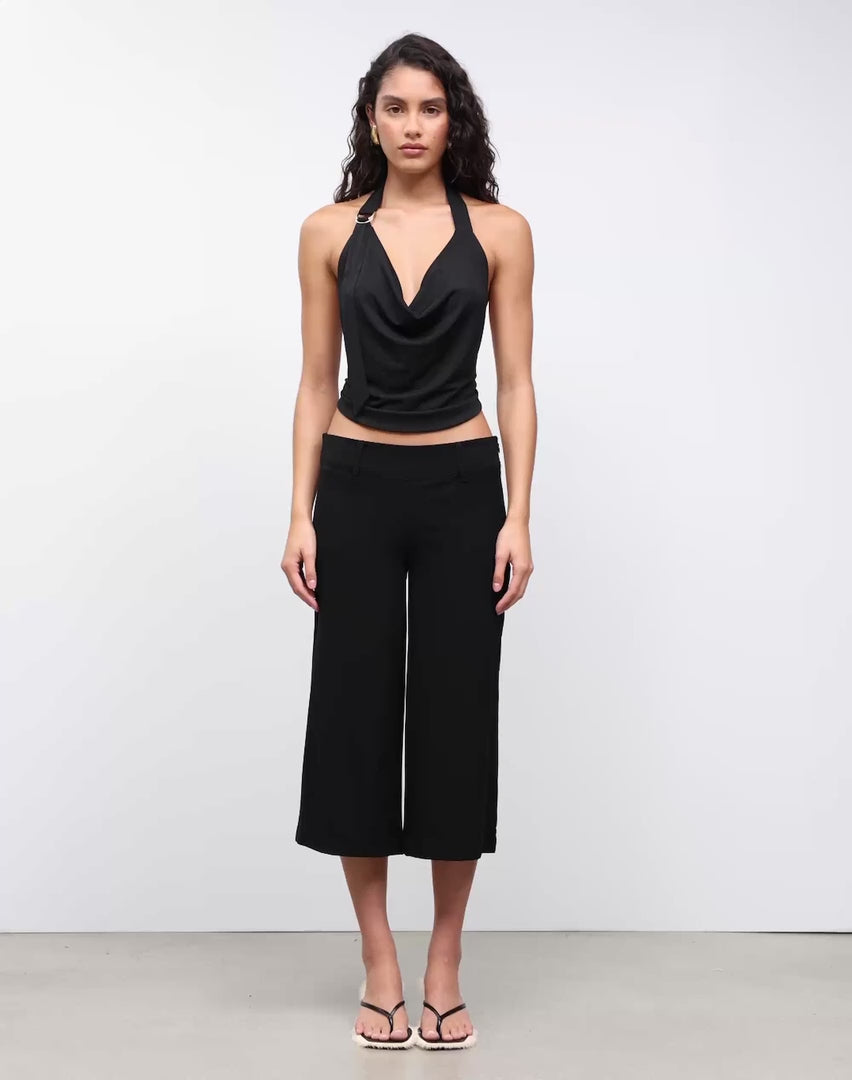 Ring Detaylı Halter Yaka Siyah Bluz - Siyah